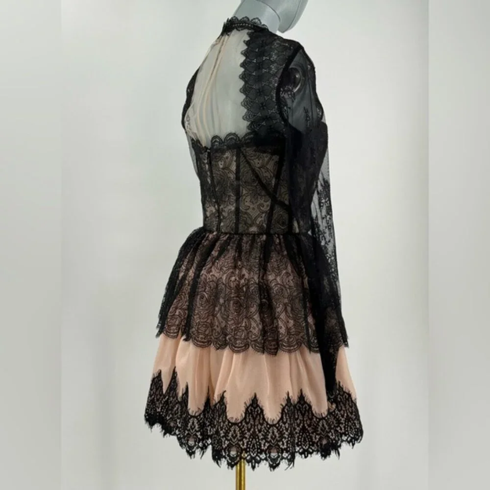 🆕 BRONX & BANCO 🧿 NWOT Daphne Illusion Lace Long Sleeve Mini Dress, Sz M US 6 - Picture 6 of 13